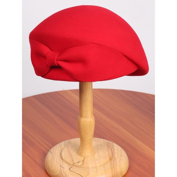 Red Wool Felt Wedding Bride Beret Fascinator Hats For Women Ladies Lady Tea🦎 - Picture 6 of 6